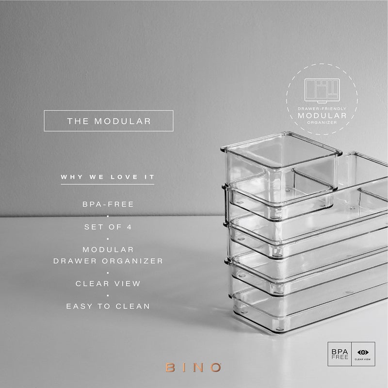 BINO 4-Piece Modular Drawer Bin Set | Bathroom & Vanity Drawer Organizer Trays - Small - Image 2