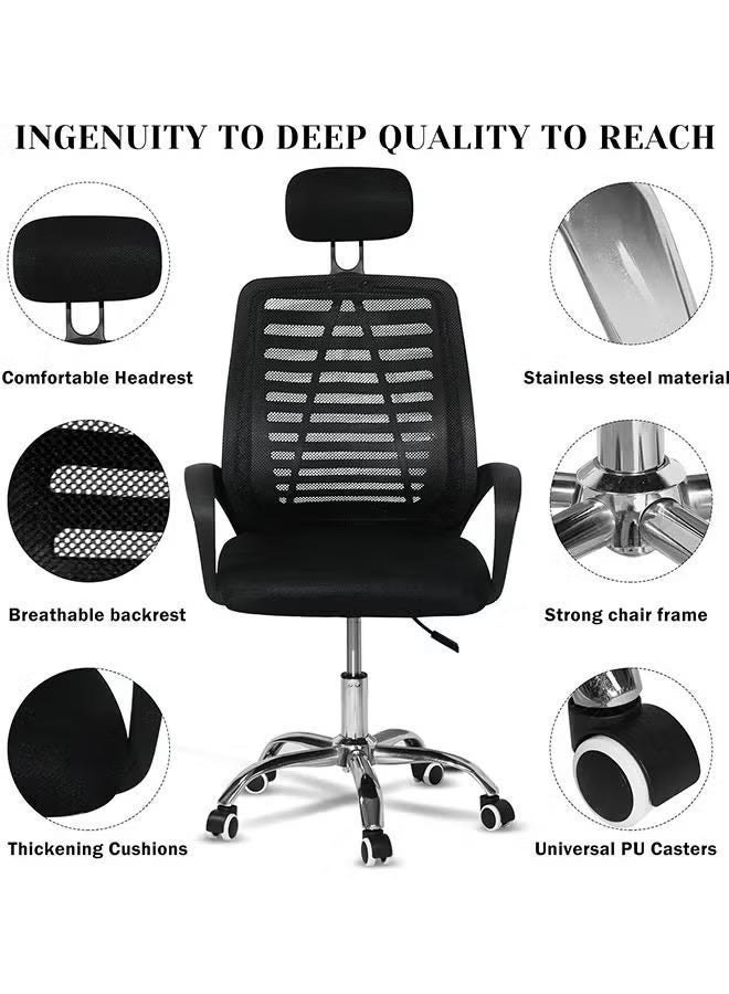 Office Chair, 360 Swivel Ergonomic Desk Chair, Comfort Computer Chair with Headrest, Adjustable Height Gaming Chair with Wheels, Lumbar Support Mesh Chair Swivel Computer, Home Office Chair, Study Chair (BGY-001) - Image 3