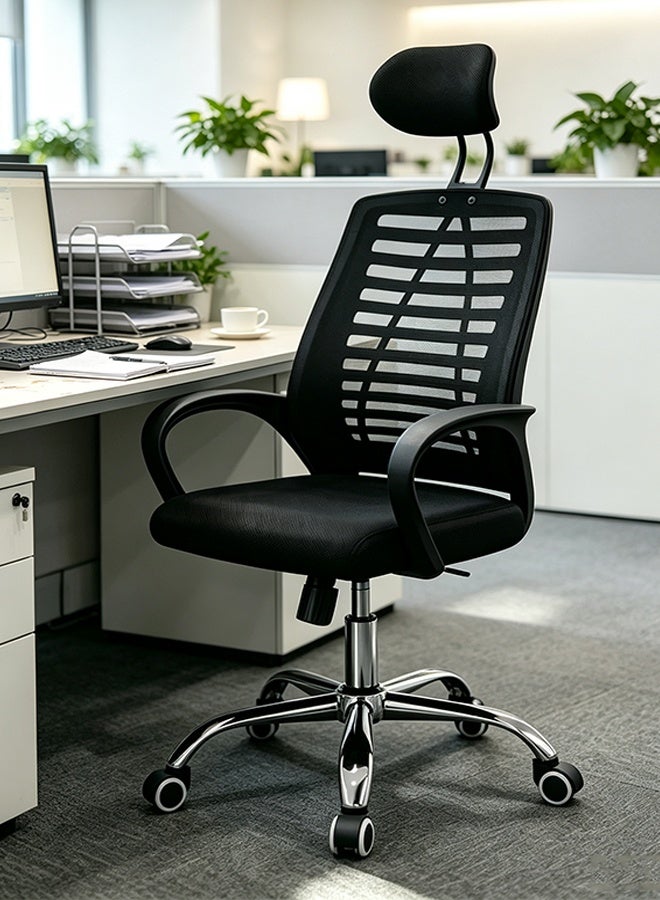 Office Chair, 360 Swivel Ergonomic Desk Chair, Comfort Computer Chair with Headrest, Adjustable Height Gaming Chair with Wheels, Lumbar Support Mesh Chair Swivel Computer, Home Office Chair, Study Chair (BGY-001) - Image 1