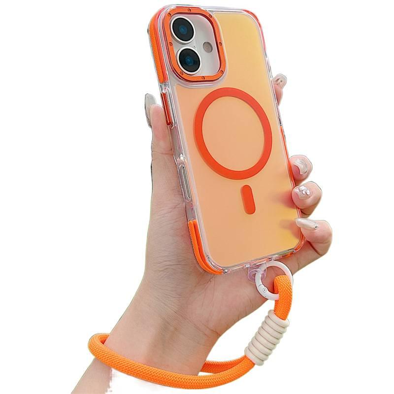 MagSafe iPhone 13 Silicone Case Protective in with Lanyard and Chameleon Gradient in White for On The Go Carry - Image 5