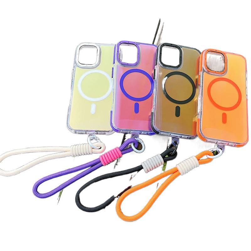 MagSafe iPhone 13 Silicone Case Protective in with Lanyard and Chameleon Gradient in White for On The Go Carry - Image 2