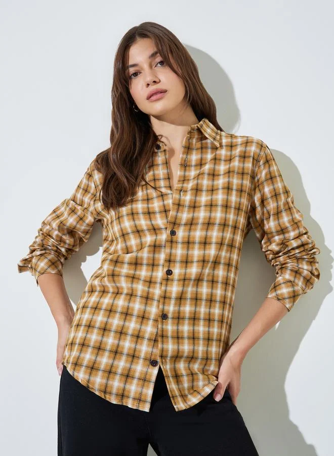 ستايلي Mustard Plaid Longline Shirt