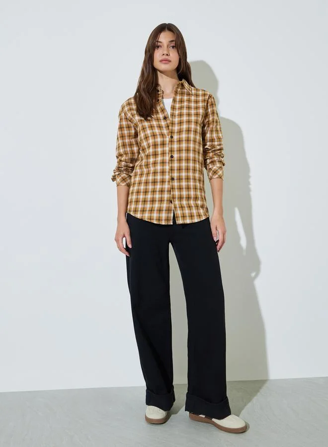 ستايلي Mustard Plaid Longline Shirt