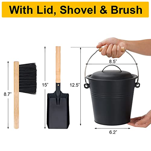 MYFIREPLACEDIRECT 1.5-Gallon Metal Ash Bucket with Lid, Shovel, Broom - For Fireplaces, Wood Stoves - Image 2