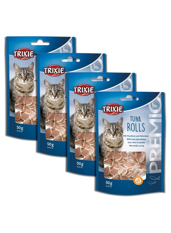 تريكسي مكافآت القطط الفاخرة، لذيذة وغنية بالعناصر الغذائية، مكافآت صحية للقطط، مناسبة لجميع سلالات القطط - 50 جم (عبوة من 4 قطع) (لفائف التونة) - Image 1