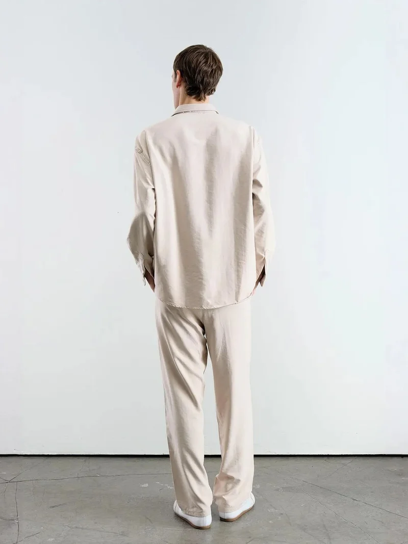 Giesto Beige Natural GIESTO Pleated Mid Waist Straight Leg Pants for Men | Best Price UAE