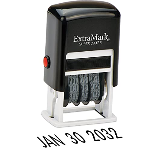 ExtraMark Super Dater Ink Stamp - Self-Inking Rubber Date Stamper - for Documents, Library Books & More - Black Ink - Image 1