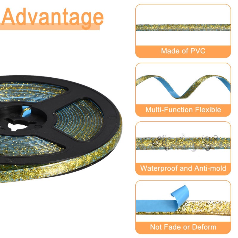 uxcell Flexible Trim Self Adhesive, 20Ft Ceiling Molding Peel and Stick, Caulk Strip Sealing Decorative Tape for Countertops, Sinks, Toilets, Wall Corners (Gold) - Image 3