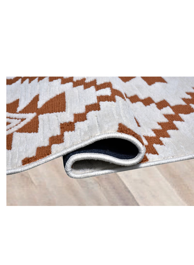 سجادة هندية سميكة مقاومة للانزلاق مصنوعة آليًا من إيكاري - عاجي - نحاسي - 150 × 230 سم - Image 2