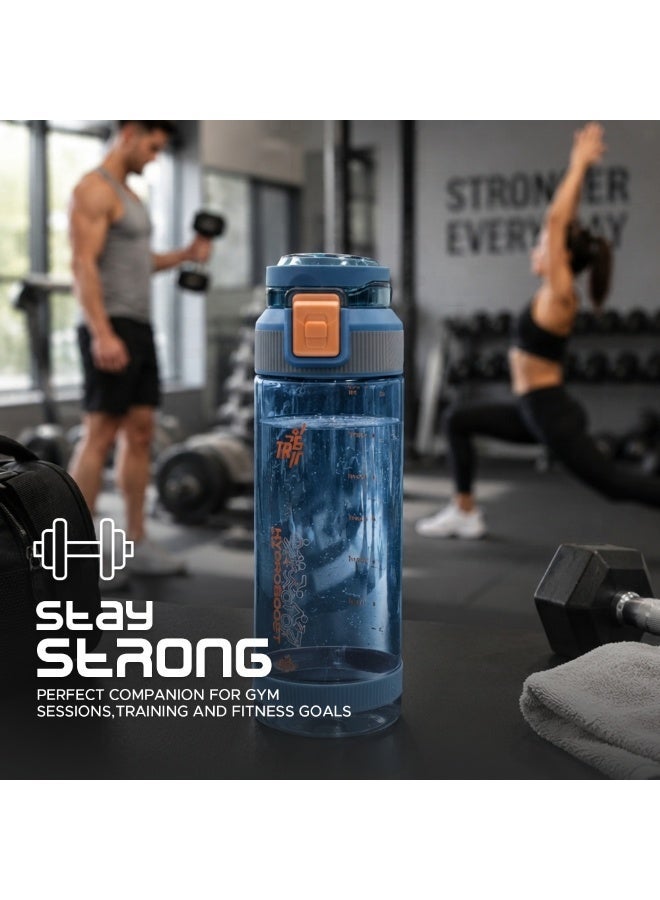 TR6 زجاجة رياضية شفافة TR6 Hydra Boost Sport مقاومة للتسرب وخالية من مادة BPA مع غطاء قابل للطي وحامل حمل خفيف الوزن للصالة الرياضية والمكتب والسفر ومتتبع الترطيب مع علامات 790 مل (أزرق، 790 مل) - Image 3