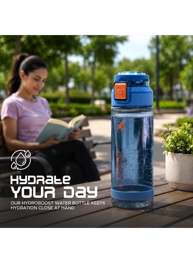 TR6 زجاجة رياضية شفافة TR6 Hydra Boost Sport مقاومة للتسرب وخالية من مادة BPA مع غطاء قابل للطي وحامل حمل خفيف الوزن للصالة الرياضية والمكتب والسفر ومتتبع الترطيب مع علامات 790 مل (أزرق، 790 مل) - Image 2