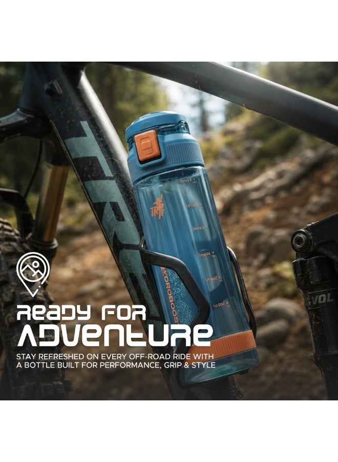 TR6 زجاجة رياضية شفافة TR6 Hydra Boost Sport مقاومة للتسرب وخالية من مادة BPA مع غطاء قابل للطي وحامل حمل خفيف الوزن للصالة الرياضية والمكتب والسفر ومتتبع الترطيب مع علامات 790 مل (أزرق، 790 مل) - Image 4
