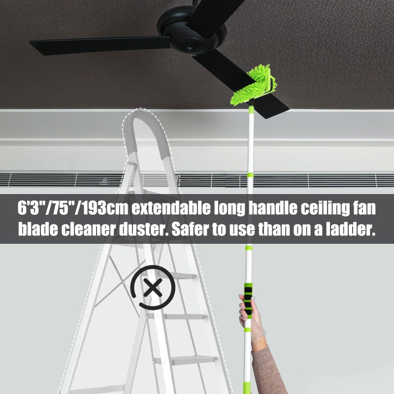 Qaestfy Ceiling Fan Cleaner Duster with 75'' Extension Pole, Flexible High Ceiling Fan Blades Cleaning Tool, Reusable Skinny Duster for Tight Spaces - Image 5