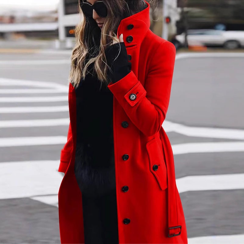 Women's Wool Coat with Belt Winter Outerwear - Image 5