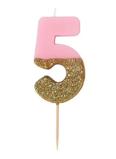 Talking Tables Pink & Gold Glitter Number Candle - 5