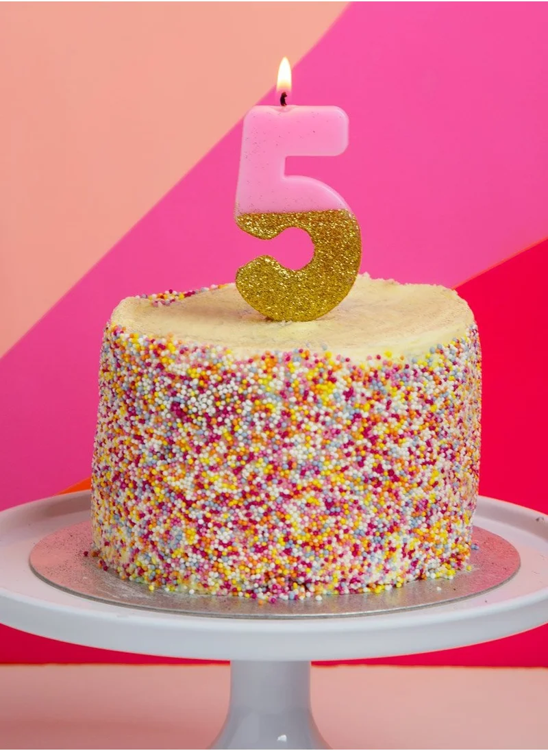 Talking Tables Pink & Gold Glitter Number Candle - 5