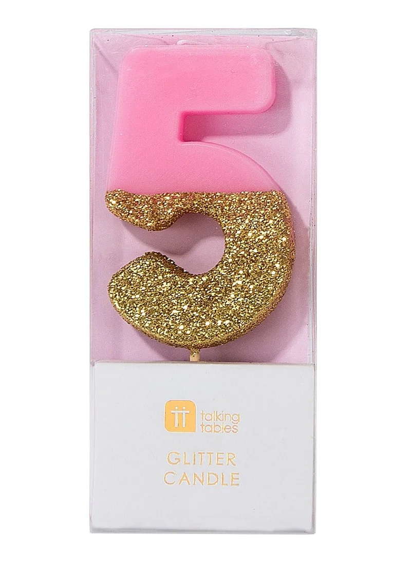 Talking Tables Pink & Gold Glitter Number Candle - 5