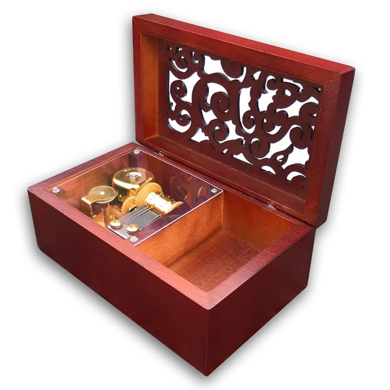 BinkeGG Wooden Hollow Out Wind up Music Box Jewelry Box with Sankyo Musical Mechanism Tune: Can't Help Falling in Love - Image 1