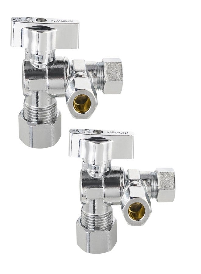 EFIELD (Pack of 2) EFIELD 1/4 Turn Dual Compression Outlet Angle Stop Valve,1/2" NOM (5/8" OD) x (3/8 inch x 3/8 inch), Chrome Plated Brass Made,(VALVE206) - Image 1