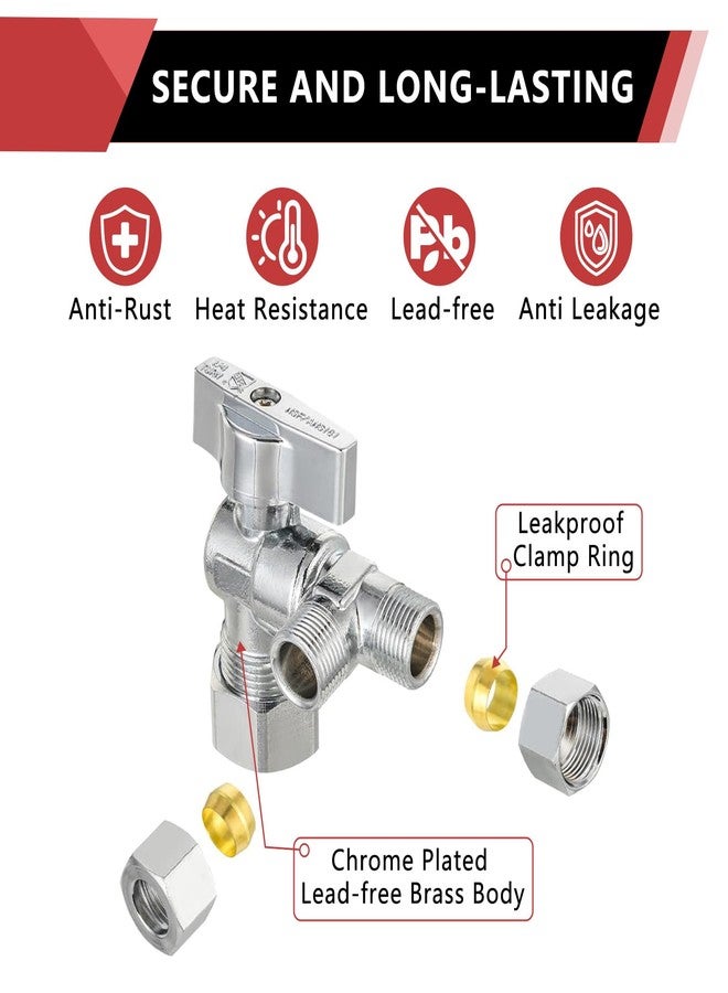 EFIELD (Pack of 2) EFIELD 1/4 Turn Dual Compression Outlet Angle Stop Valve,1/2" NOM (5/8" OD) x (3/8 inch x 3/8 inch), Chrome Plated Brass Made,(VALVE206) - Image 5