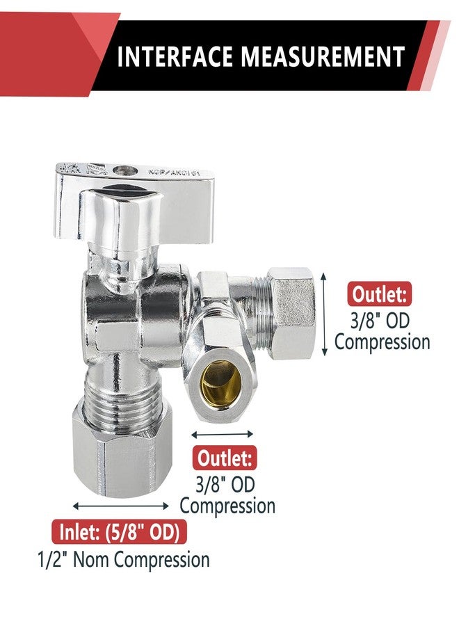 EFIELD (Pack of 2) EFIELD 1/4 Turn Dual Compression Outlet Angle Stop Valve,1/2" NOM (5/8" OD) x (3/8 inch x 3/8 inch), Chrome Plated Brass Made,(VALVE206) - Image 2