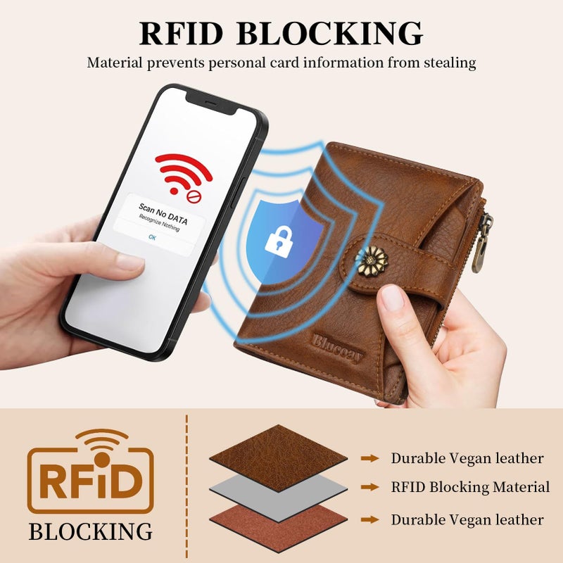 Blucoay Womens Wallet,RFID Blocking Wallet Women,Soft Leather Bifold Small Wallets For Women Card Holder With Removable ID Window darkbrown - Image 5