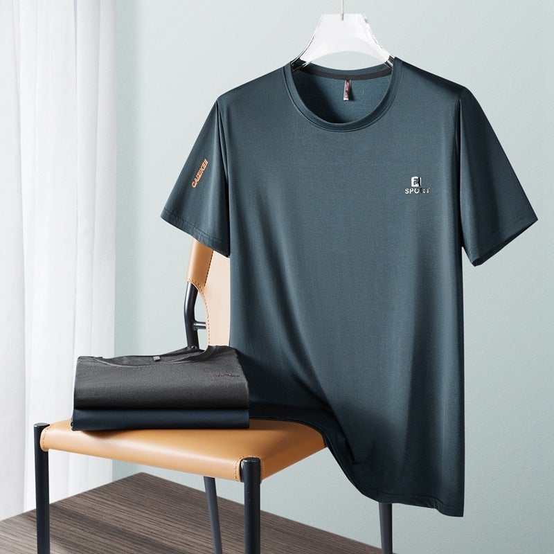 Ice Silk Short-Sleeved T-Shirt Men'S Extra Large Size Fashionable Brand Fat Plus Size Super Cool Quick-Drying Sports T Half-Sleeved - Image 2