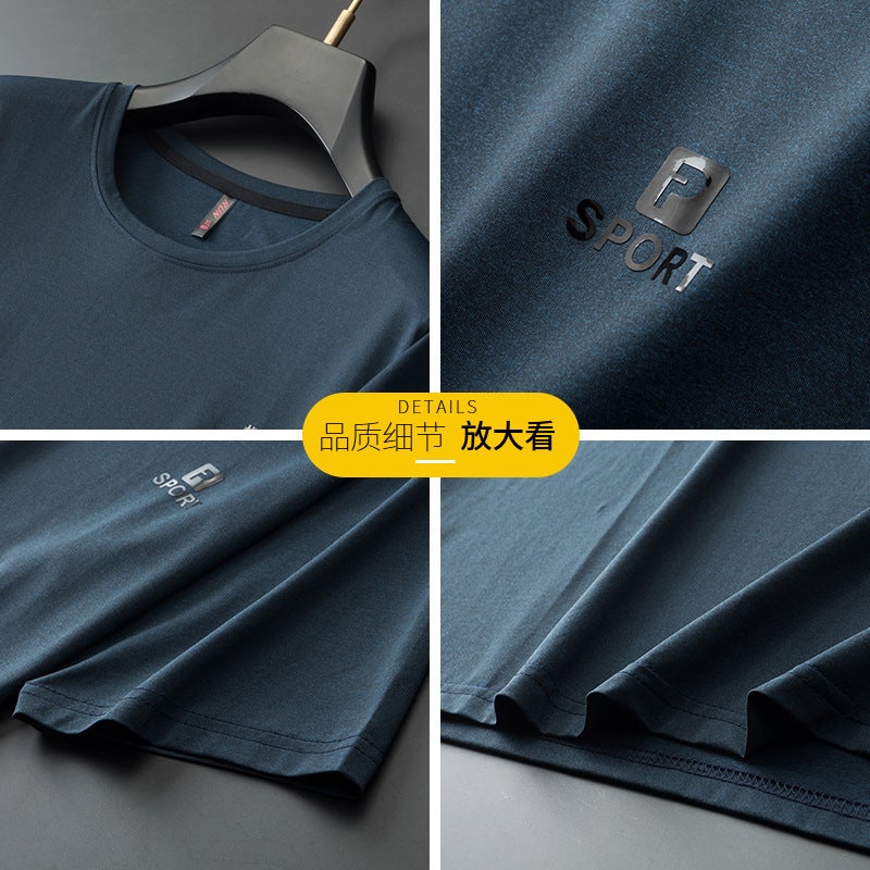 Ice Silk Short-Sleeved T-Shirt Men'S Extra Large Size Fashionable Brand Fat Plus Size Super Cool Quick-Drying Sports T Half-Sleeved - Image 4