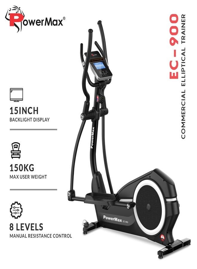 Powermax Fitness Ec-900 Semi-Commercial Elliptical Cross Trainer With Magnetic Resistance, 9Kg Cast Iron Flywheel For Cardio Training Workout, Grey UniversalNone - Image 2