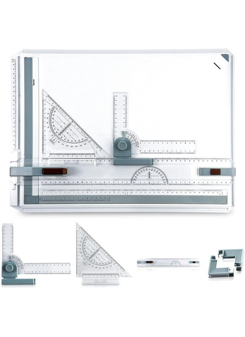 A3 Portable Drawing Board, Multi-Function Metric Drafting Table with Clear Rule Parallel Motion and Angle Adjustable Measuring System