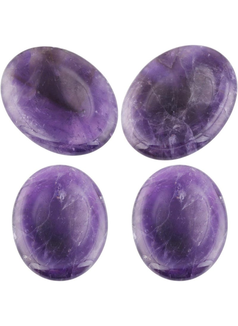 mookaitedecor mookaitedecor Amethyst Thumb Worry Stone, Pocket Palm Stones Crystal Healing Reiki Stress Relief Pack of 4, Oval Shape 