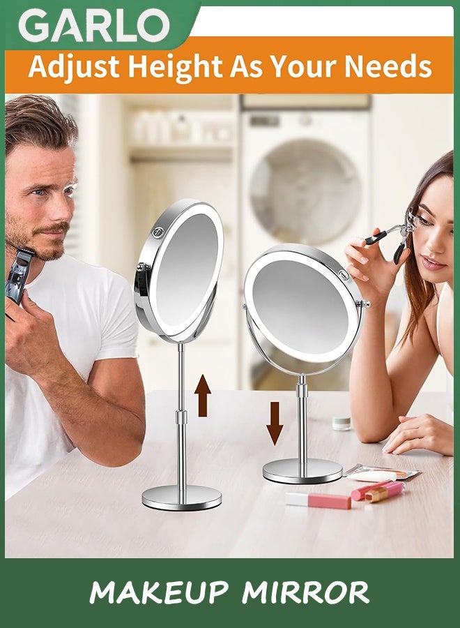 جارلو مكياج مرآة,قابل لإعادة الشحن مضاء الارتفاع قابل للتعديل مع 3 ألوان,45 دقيقة إيقاف التشغيل التلقائي وظيفة الذاكرة,قابل للتخفيف مزدوج الجانب 1X / 10X مكبر LED والدوران الوقوف مرآة الغرور (شريحة) - Image 5