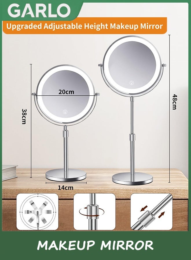 جارلو مكياج مرآة,قابل لإعادة الشحن مضاء الارتفاع قابل للتعديل مع 3 ألوان,45 دقيقة إيقاف التشغيل التلقائي وظيفة الذاكرة,قابل للتخفيف مزدوج الجانب 1X / 10X مكبر LED والدوران الوقوف مرآة الغرور (شريحة) - Image 4