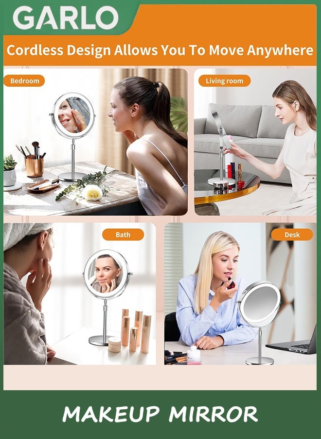 جارلو مكياج مرآة,قابل لإعادة الشحن مضاء الارتفاع قابل للتعديل مع 3 ألوان,45 دقيقة إيقاف التشغيل التلقائي وظيفة الذاكرة,قابل للتخفيف مزدوج الجانب 1X / 10X مكبر LED والدوران الوقوف مرآة الغرور (شريحة) - Image 3