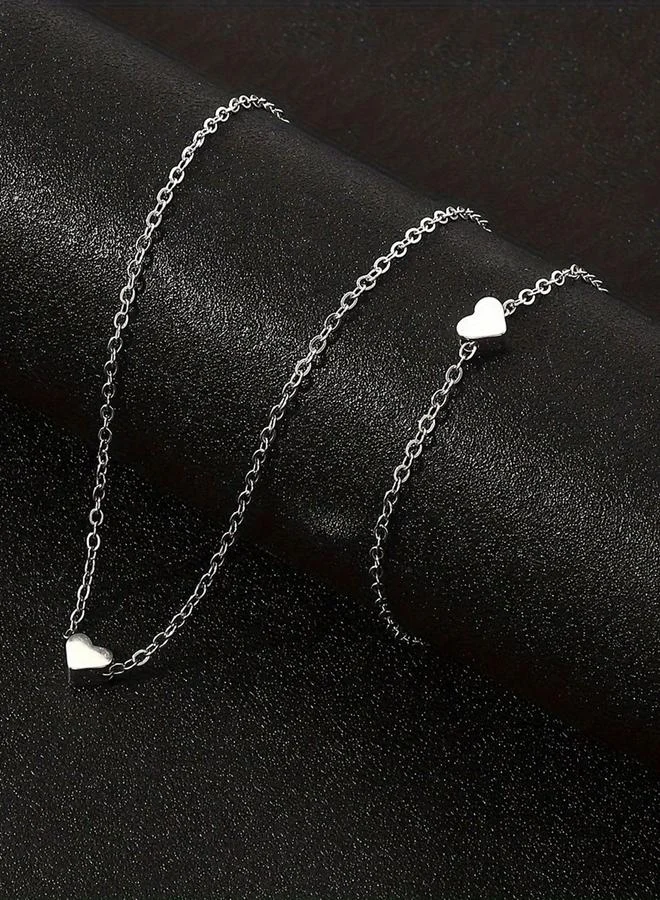 تايك تو Silver Heart Chain Necklace And Bracelet Set