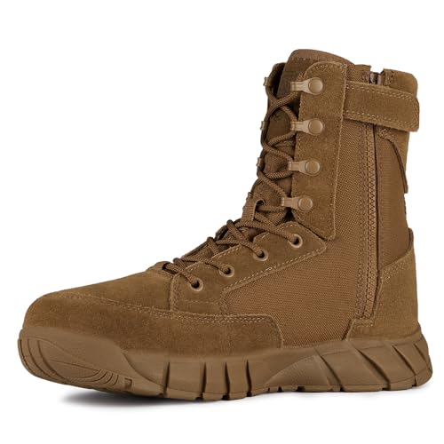 FREE SOLDIER Men's 8 Inch Tactical Side Zip Boots Military Army Work Boots Lightweight Combat Boot for Motorcycle Boot(Brown 11) - Image 1