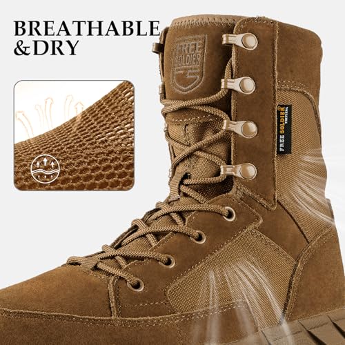 FREE SOLDIER Men's 8 Inch Tactical Side Zip Boots Military Army Work Boots Lightweight Combat Boot for Motorcycle Boot(Brown 11) - Image 4
