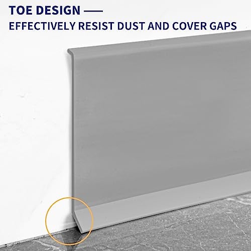 Heonay Flexible Baseboard Molding Trim 4 Inch Self-Adhesive Vinyl Wall Base Peel and Stick Cove Base Rubber Wall Baseboard Moulding Trim (60Ft, Gray) - Image 4