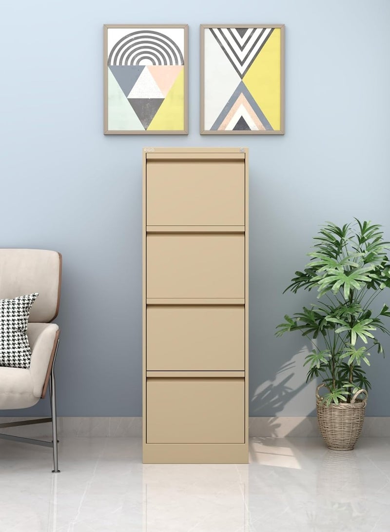 RIGID Vertical Filing Cabinet with 4 Drawers | Heavy-Duty Metal Document Storage | Smooth Sliding Drawers, Key Lock Protection, Office Organizer, Beige (62D x 46.5W x 132H cm) Assembled - Image 5