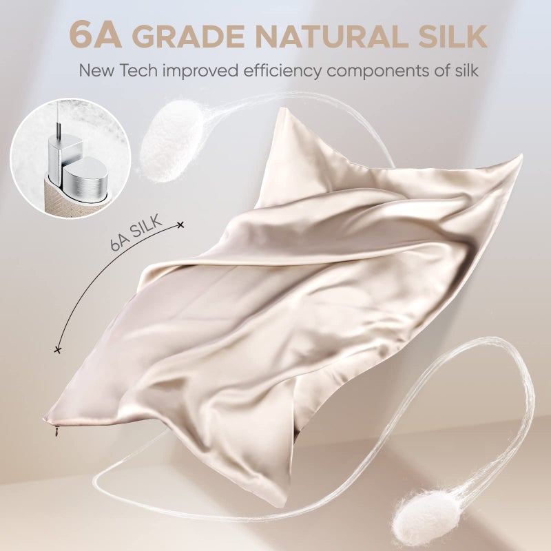 CAAIR 100% Pure Mulberry Silk Pillowcase for Hair and Skin - Allergen Resistant Dual Sides 600 Thread Count Silk Bed Pillow Cases with Hidden Zipper 2pc King Size Taupe - Image 3
