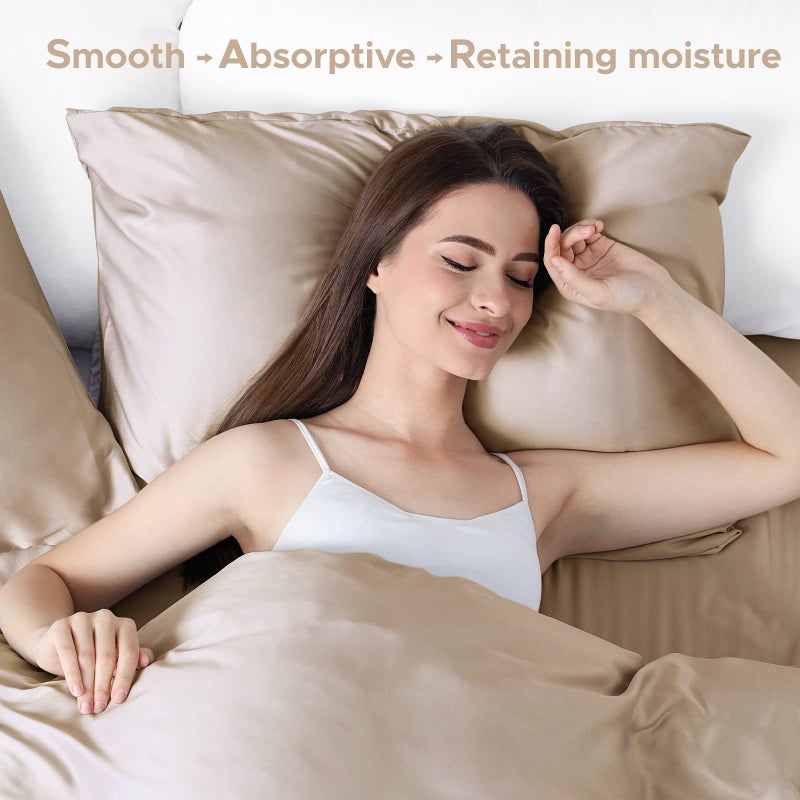 CAAIR 100% Pure Mulberry Silk Pillowcase for Hair and Skin - Allergen Resistant Dual Sides 600 Thread Count Silk Bed Pillow Cases with Hidden Zipper 2pc King Size Taupe - Image 4