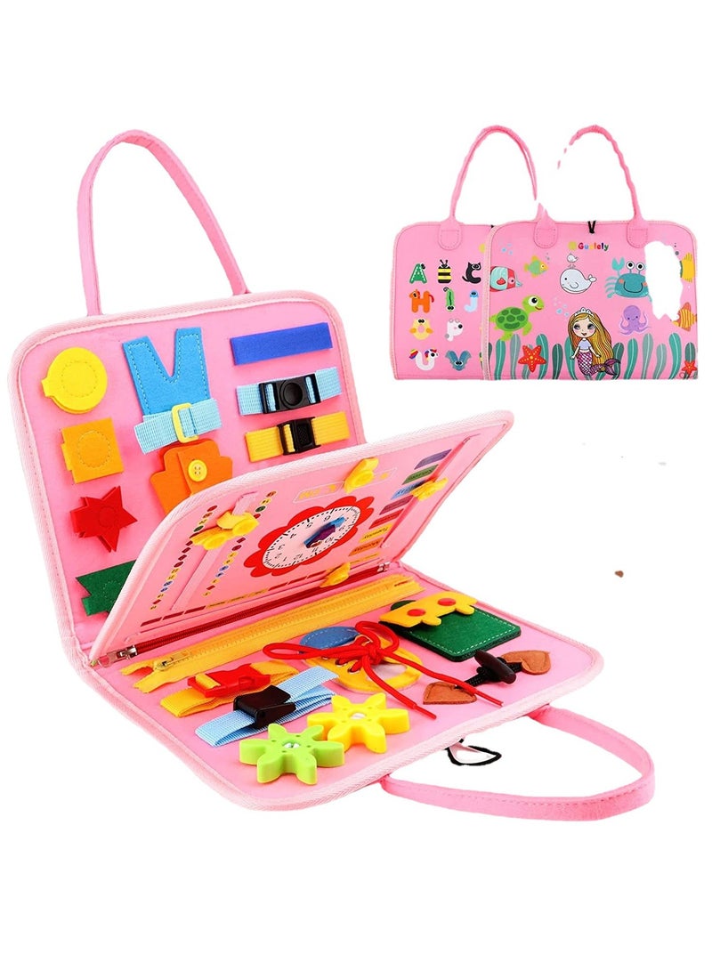 Sybil's Busy Books for Kids Montessori Preschool Activity Books for Toddlers and Kids 3-5 Years Children Educational Toys With Zipper Basic Skills Development Busy Board (Little Explorers Pink) - Image 1