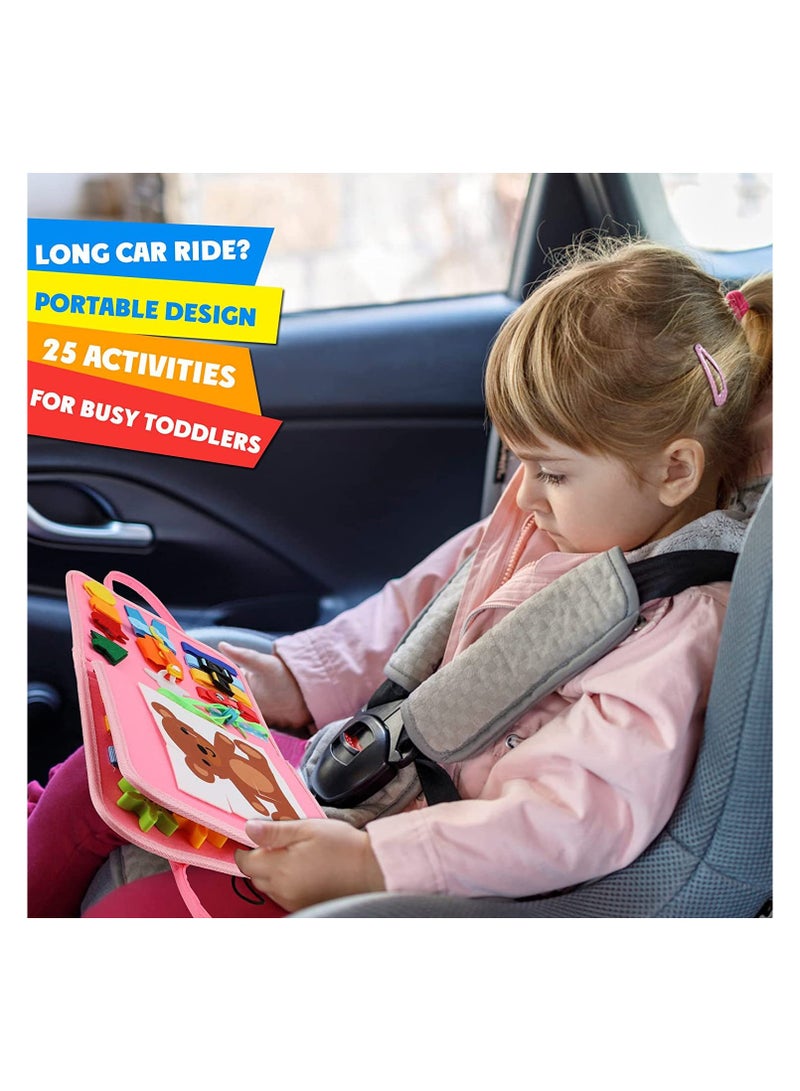 Sybil's Busy Books for Kids Montessori Preschool Activity Books for Toddlers and Kids 3-5 Years Children Educational Toys With Zipper Basic Skills Development Busy Board (Little Explorers Pink) - Image 2