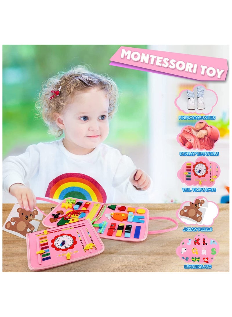 Sybil's Busy Books for Kids Montessori Preschool Activity Books for Toddlers and Kids 3-5 Years Children Educational Toys With Zipper Basic Skills Development Busy Board (Little Explorers Pink) - Image 4