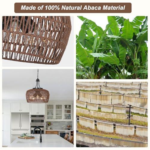 HMVPL Coffee Rattan Chandeliers for Dining Room, 5-Light Coastal Chandelier with Wicker Lampshade, Large Farmhouse Light Fixture, Boho Dining Room Chandelier for Island Kitchen Bedroom Living Room - Image 4