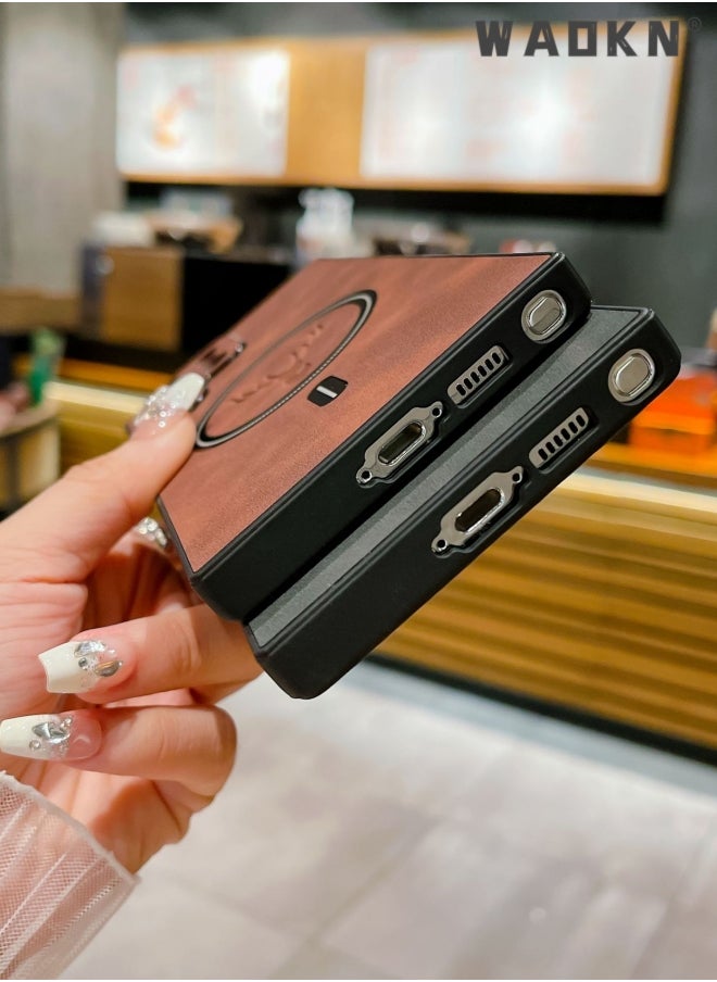 WAOKN Lambskin Leather Elk Pattern Case For Samsung S23 Ultra Shockproof Magnetic For Magsafe Wireless Charge Cover Soft Faux Leather Phone Case,[Compatible with Mag-Safe] Premium Protective Cover (Brown)  - Image 3