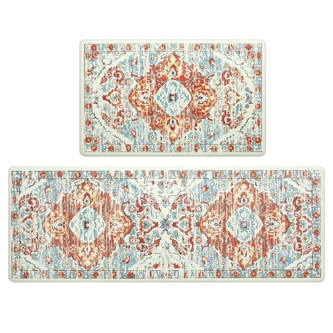 KITCHEN ANTI FATIGUE MAT SET OF 2 NON SKID WATERPROOF KITCHEN FLOOR MATS VINTAGE CUSHIONED COMFORT STANDING MAT BOHO KITCHEN RUG RUNNER FOR SINK LAUNDRY 17X4717X28 COLORFUL