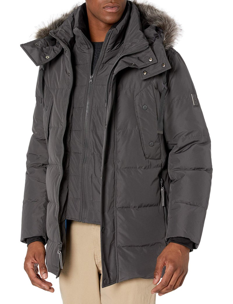 Andrew Marc Men's Mid Length Down Jacket, CAPPUCINO (GATTICA), Medium - Image 1