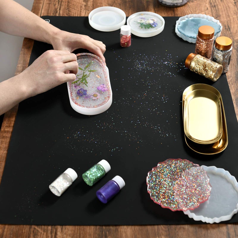 Sapid 2Pcs Thick Silicone Mat for Crafts, Nonstick Silicon Sheet for Epoxy Resin, Jewelry Mold Casting, Art Painting Mats, Food Grade Pastry Mat, Heat- Resistance Placemats (20"Ã—27.9", Black) - Image 5