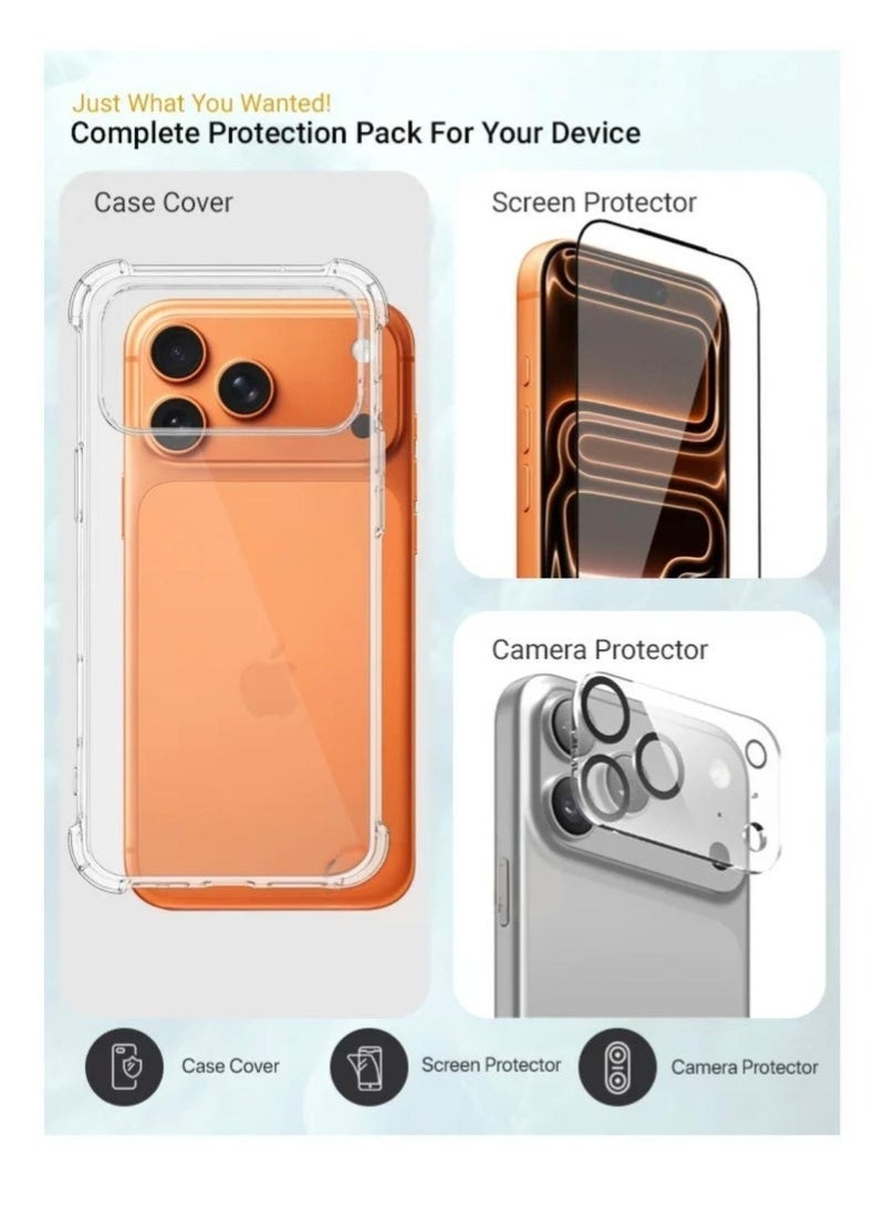 ELTRAZONE iPhone 17 Pro Clear Case with Screen & Camera Lens Protector | Anti-Yellowing Shockproof Transparent Cover | Full Coverage Protective Set for Apple iPhone 17 Pro 6.3 Inch - Image 2